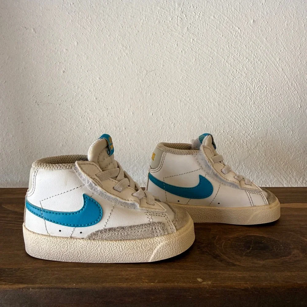 Nike Blazer Mid '77 TD Toddler Sneakers Size 4C White Blue Yellow DA4088-107